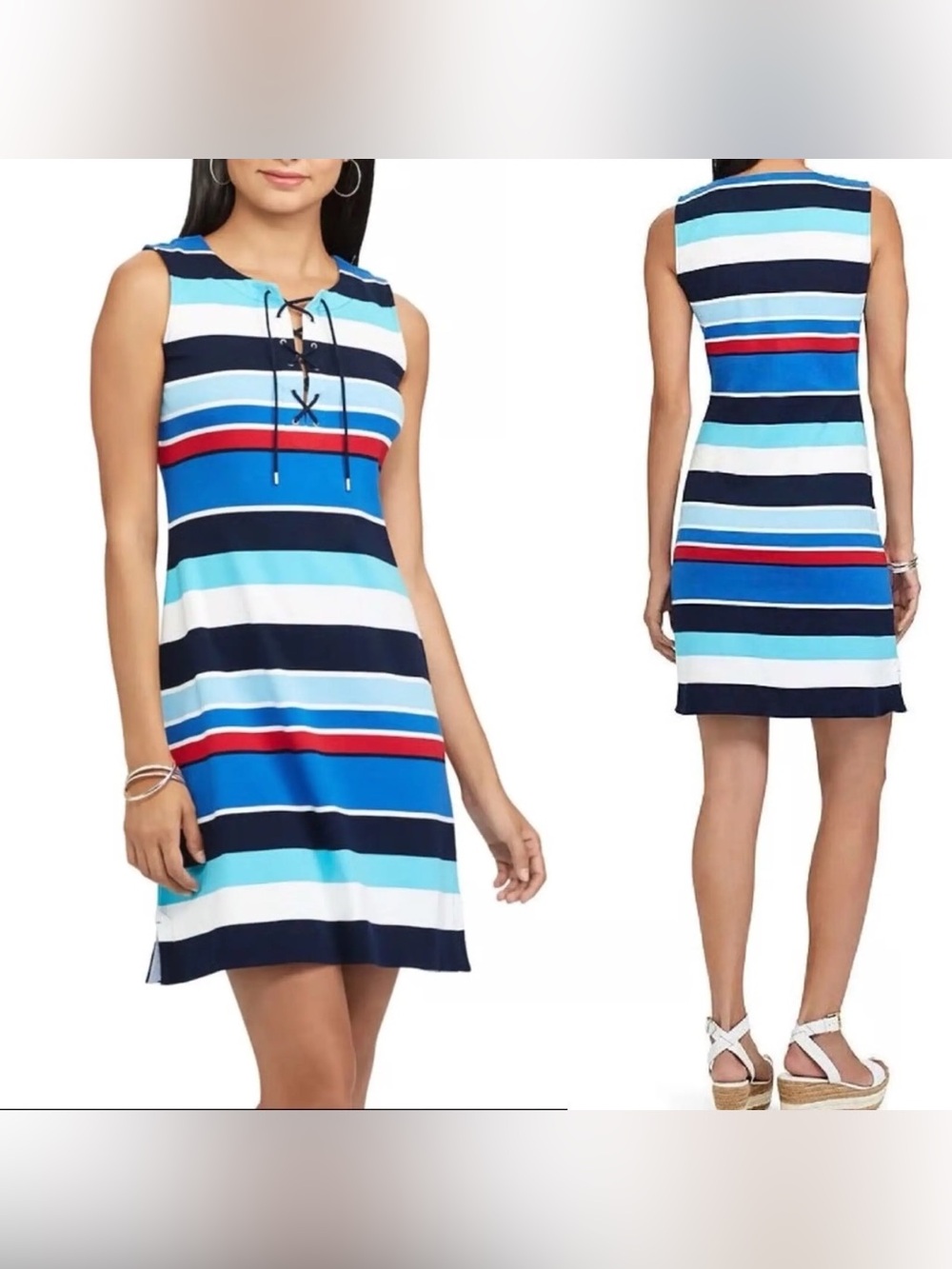 Chaps sleeveless striped dress Red White and Navy Striped size women Large